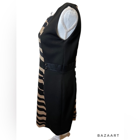 🔥🔥Tahari Black/brown Partial Zebra Stripe Dress. Size 10 Sleeveless - Picture 2 of 7